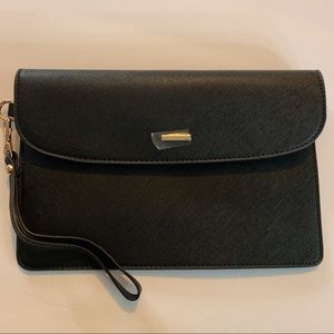 NWOT Lovevook‎ Black Vegan Leather Clutch Purse with snap closure